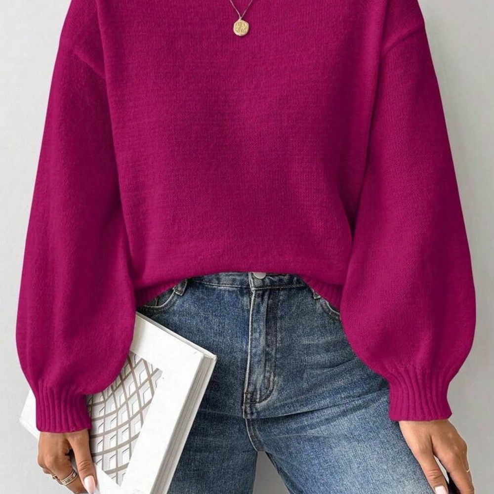 Emory Rose Loose Round Neck Lantern Sleeve Drop Shoulder Knit Sweater Size Large